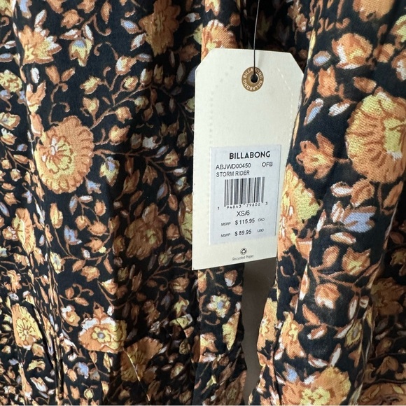 Billabong Stormy Night Fall Floral Boho Midi Cotton Gauze Floaty Long Sleeve - Picture 9 of 11